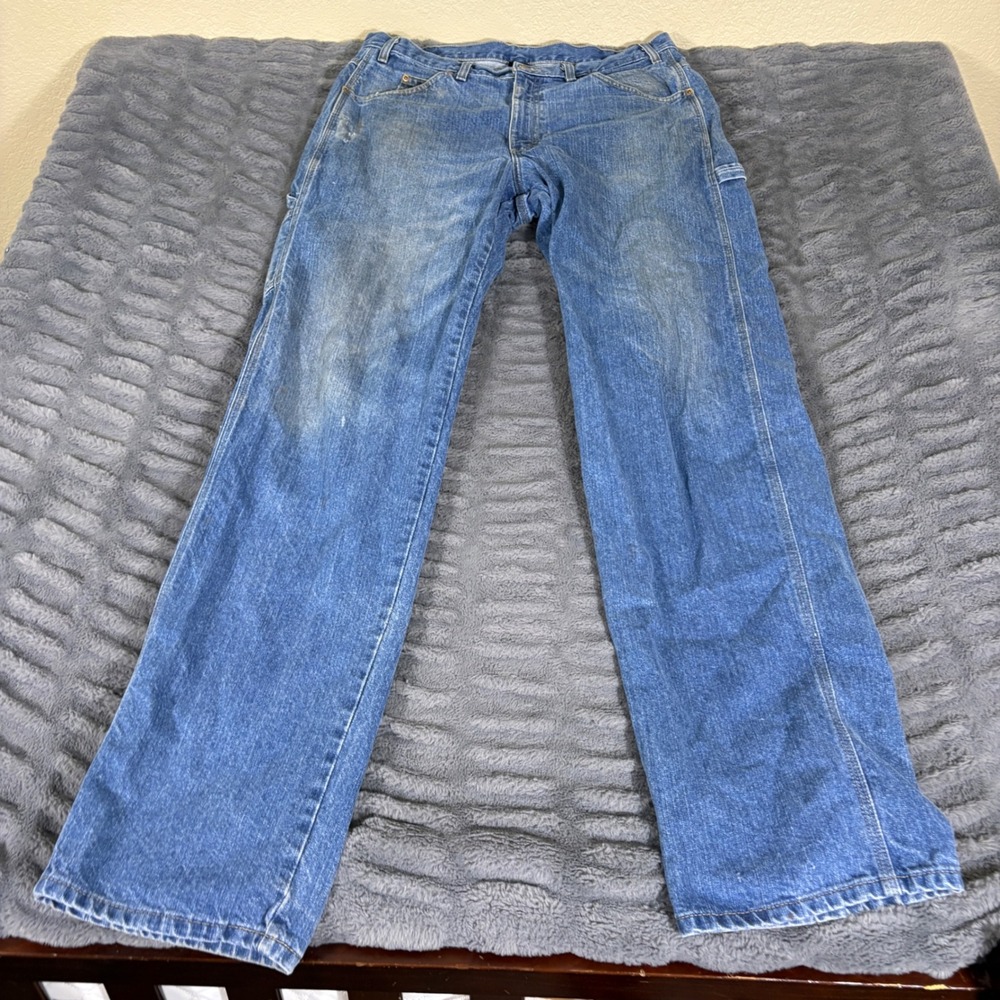 Dickies Mens 36x36 Blue Denim Carpenter Work Jeans Relaxed Straight Leg AT301